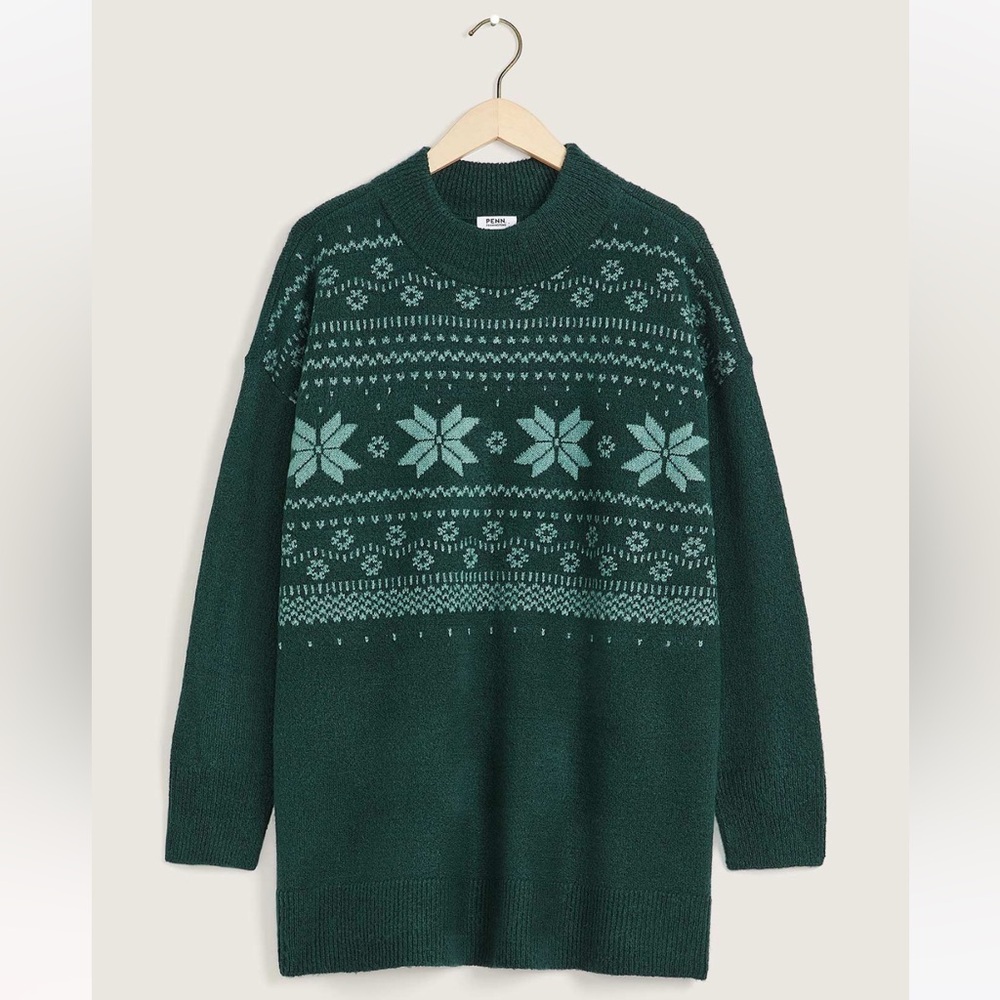 EUC 2X Penningtons Forest Green Fair Isle Sweater